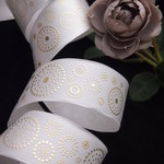 アイボリー×ゴールド花火柄　ワイヤー入りフランスリボン　オリオール＆フォンタネル社