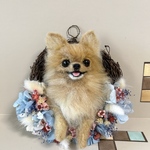 羊毛フェルト　チワワのフラワーリース　あじさい