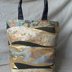 着物＆帯　リメイク バッグ　金銀花柄　パーティーバッグ　トートバッグ