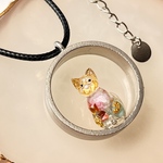 立体猫と薔薇と蝶々のネックレス　ペンダント　シルバー