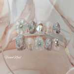 ニュアンスフラワーネイルチップ♡ショートオーバル♡成人式結婚式にも