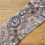 60㎝カット済【インド刺繍リボン】チュール　刺繍　リボン　りぼん   【グレーブラウン】