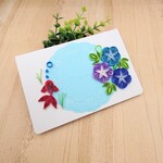 クイリングの朝顔とゆらゆら金魚🐠のメッセージカード(ブルー)