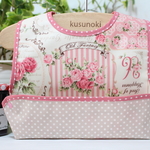 ローズ　薔薇　ばら　ピンク　生成り水玉　キルトゲイ★お食事エプロン/ラミネート　ビニコ　 離乳食 　出産祝いに
