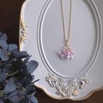 くすみパステルの小さなお花/ネックレス　ピンクパープル