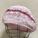 SALE🌟コットン🌿スラブヤーンで編んだローゲージのボリュームベレー帽/ピンクミックス
