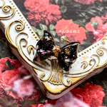 【天使のリボン】黒／紫陽花／花／ブラック／金箔／ガラスストーン／ドライフラワー／ゴールド／フリーサイズ／フォークリング