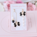 プチいちご🍓ブラックリボンとパールのロングピアス🖤イヤリング