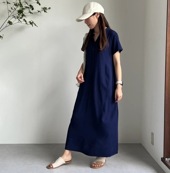 ハンドメイド 半袖ワンピース✴︎モリスアネモネ×キナリ