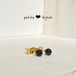 ブラックオニキス 片穴 4mm サージカルステンレス製 ピアス ゴールドカラー
