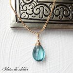 限定数のみ　宝石質　アクアグリーン　フローライト　ペアシェイプ　ワイヤー巻　14kgfネックレス