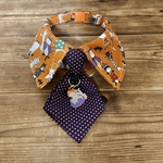犬・猫の首輪　27～30　cocoちゃんネクタイチョーカーnew　オレンジ系ハロウィン猫・ドット柄