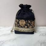 3way巾着ポーチ　⭐️インド製刺繍リボン　フランス製フリンジ　ブラウン
