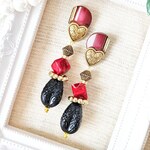 ☆vintage☆ダークレッド×ブラック×ゴールドなアンティークピアス/イヤリング
