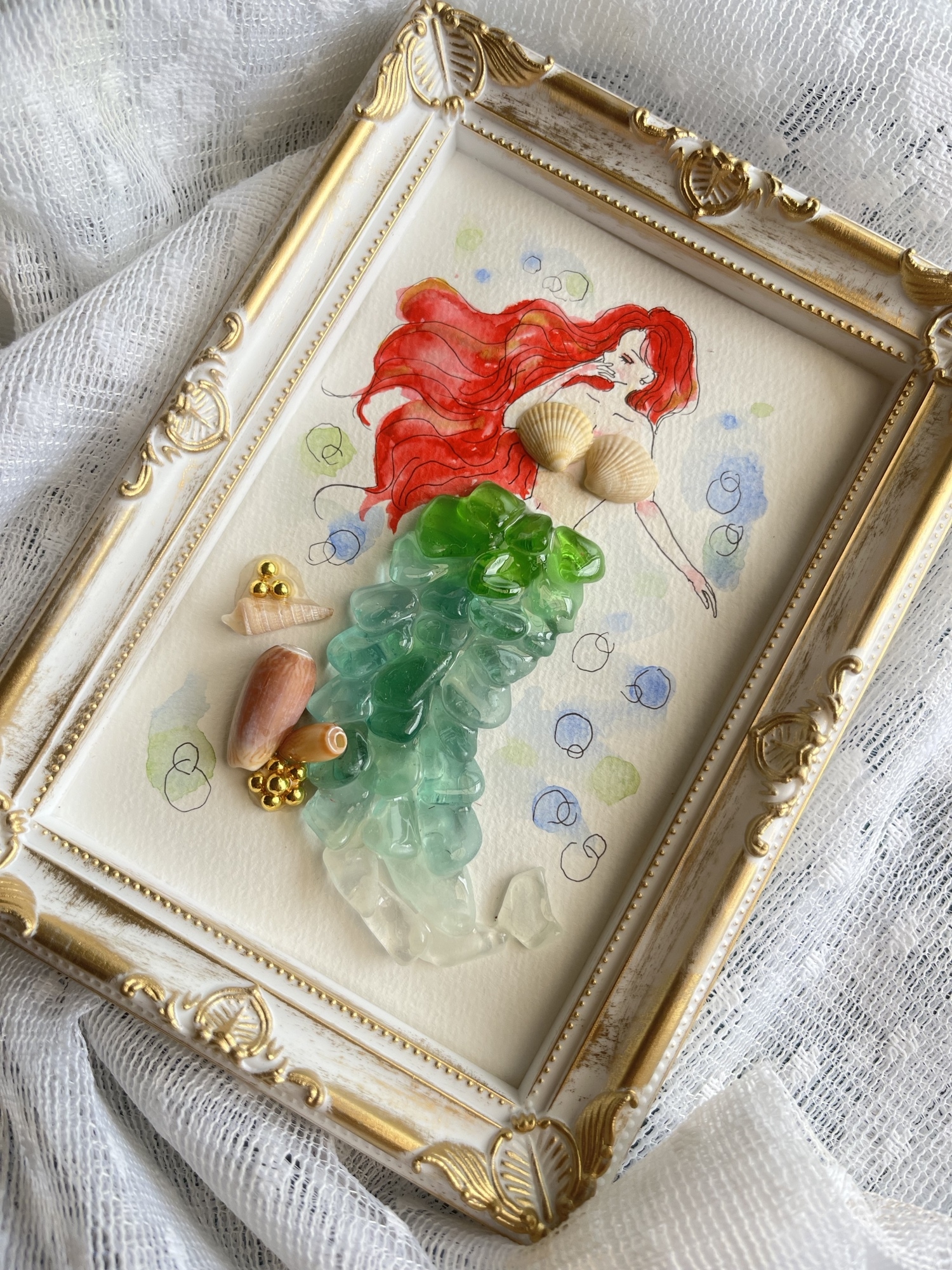 ＊グリーンのお花畑＊シーグラスアート 6月の紫陽花メロンソーダ