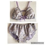 ゆるブラ&ふんどしパンツ 上下セット　リラックスブラ　リラックスショーツ　綿麻　ラベンダー色　花柄