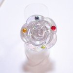 薔薇の指輪 レジン 透明 クリア オーロラカラー ラインストーン 赤 緑