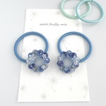 【211】もこもこお花畑のリース　ヘアゴム　ブルー　青　子供　レジン　花　キッズ　子供　ベビー　ハンドメイド