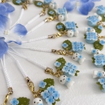 紫陽花とてるてる坊主の根付け紐　キーホルダー（ブルー）