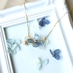 紫陽花とコットンパール ネックレス