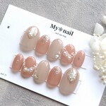 ネイルチップ 夏ネイル パール くすみピンク グレージュ ニュアンスネイル  シェル