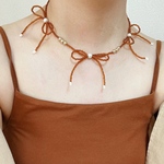 ribbon x brown 〈ビーズネックレス〉〈リボンネックレス〉