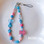 ビーズストラップ🩷🩵スマホストラップ🧸ハンドストラップ🩵ﾋﾟﾝｸ×ｽｶｲﾌﾞﾙｰ🩷/MIMI.☺︎