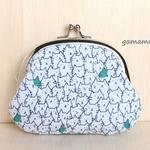 猫いっぱい柄☆ぺたんこがま口財布（ブルー）