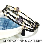 💜Thanks100💜［再販32］琉球蛍硝子　宵闇　マリンパープル　3連　ワイヤーブレスレット　#minne_new #蛍ガラス　#海　#ホタルガラス　#マリンパープル