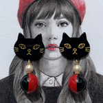 チェリーブランド✳️ジャパンヴィンテージビーズ コットンパールとレトロな猫のピアス✳️イヤリング 国産ヴィンテージ Vintage 猫 ねこ ネコ コットンパール アンティーク 昭和レトロ 