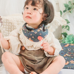 fringe bib☆イチゴ泥棒（ブルー）☆ラウンド型☆ウィリアムモリス柄☆６重ガーゼスタイ