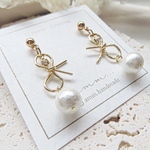 new♡リボンとコットンパールのピアス、イヤリング