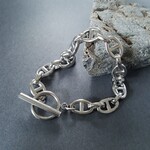 [1pcs] オールステンレス製 アンカー デザインチェーン ブレスレット シルバー 金属アレルギー対応