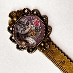 猫と薔薇と蝶々のブックマーカー　しおり　ブックマーク　　定規　アンティークゴールド　スコティッシュフォールド