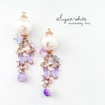 big perl & butterfly bijou : purple ✵ ダマスク柄ビッグパールとビジューの蝶の耳飾り  ピアス・ イヤリング  