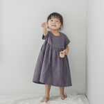 《即納あり》フレンチスリーブ　パープルのナチュラルワンピース《80〜130cm》 女の子 おしゃれ かわいい 大人っぽい 子供服 半袖 ダブルガーゼ 無地