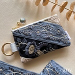 new✨インド刺繍リボンポーチ darkblue💙カードケース💳 フェイクレザー