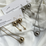 《SET販売》メタルボールピアス/ネックレス　ステンレス　ボールネックレス　ボールピアス