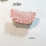 order 大人可愛い女の子のサーモンピンクフリル×カフェオレチェックの移動ポケット