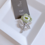 淡 greenFlower 1輪 ビーズ刺繍ブローチ