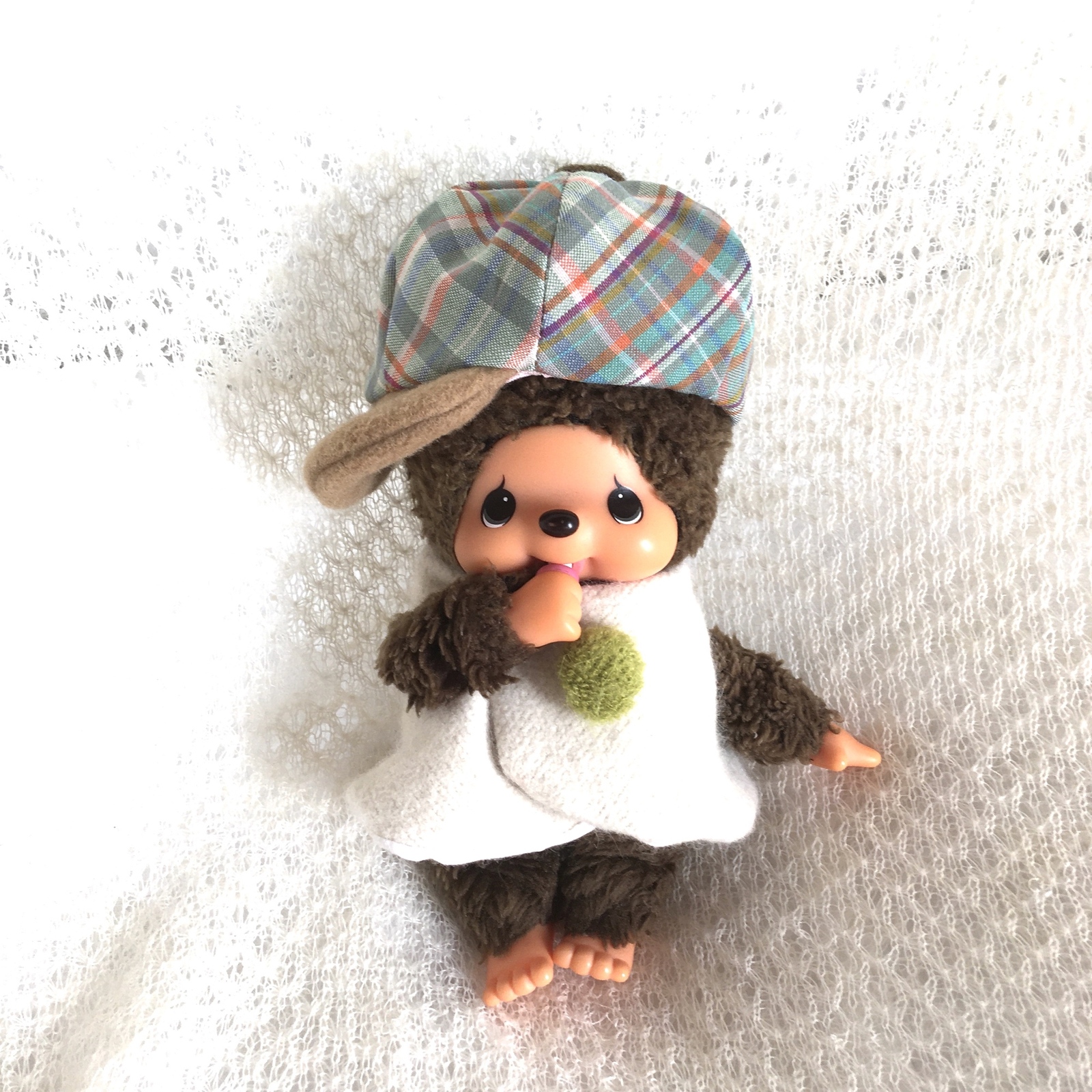 モンチッチ☆キャスケット帽子緑チェック♡人形服アウトフィット