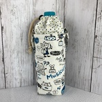 保冷保温ボトルホルダー★猫とねずみのミュージカルレッスン、空色、持ち手付き、受注制作