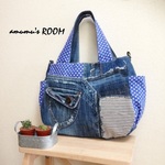 sale♥　ビッグトート　星柄＆ストライプ　デニムリメイク　035