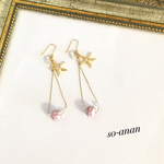 ピンクモザイクシェルとヒトデの夏ピアス