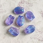 【16x11㍉ 6個】チューリップ＊オーロラブルー＆パープル＊チェコビーズ＊花＊フラワー＊春＊蕾＊青紫＊グラデーション