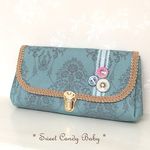 【送料無料】おでかけに♪　ロココ調☆ウォレットポシェット☆ダマスク柄ローモンドブルー