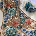 インド刺繍リボン　青花　チュール地　スパンコール　約7.5㎝幅　3色展開