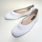 ◆期間限定SALE◆ニット素材の楽ちん軽量ぺたんこパンプス (ホワイト x 白雨柄) 22.5cm〜24.5cm
