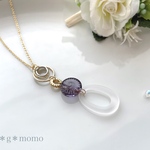 【再販2】あとパープルのみ♡ビンテージボタンと磨りガラスのネックレス（ﾛﾝｸﾞﾈｯｸﾚｽ・ﾈｯｸﾚｽ・ｽﾜﾛﾌｽｷｰ・ビンテージ・ボタン・グリーン・パープル・ロング・シンプル）