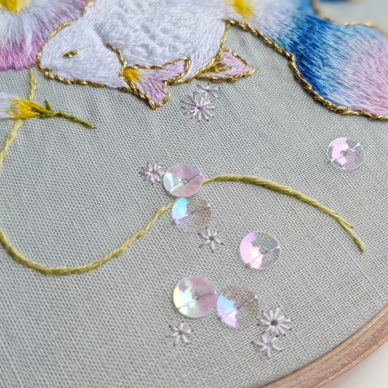 n*u様 ハンドメイド刺繍フレーム　金魚とアメショ さん 一点物○手刺繍フレーム 金魚と朝顔 - ララの花かんむり | minne